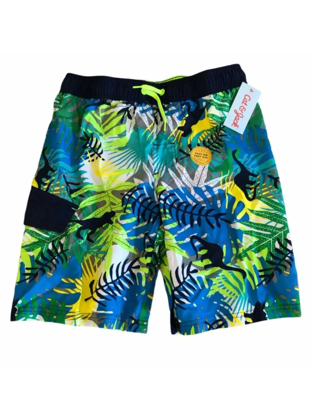 Cat & Jack Swim Trunks Boys M 8 10 Husky Blue Green Board Shorts Drawstring New